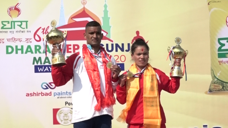 नेपालगन्ज म्याराथनमा एपिएफका गोपी र एपिएफ कै पुष्पा प्रथम